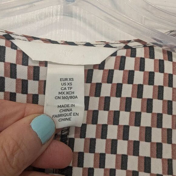 H&M Crepe checkered long sleeve wrap Midi Belted dress Beige Brown Size XS - Picture 10 of 12